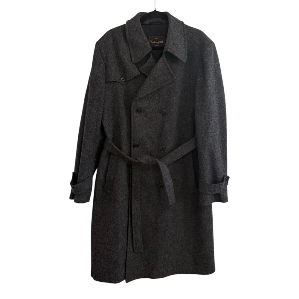 Botany 500 Long Wool Trench Coat Mens 42 Lined Belted Double Breasted Vintage - Picture 2 of 9